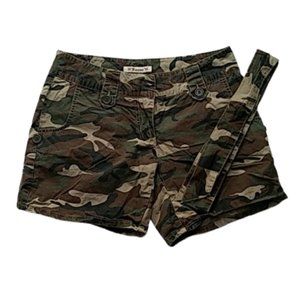 Camo Button Roll-Tab Cuffed Shorts with Tie Belt